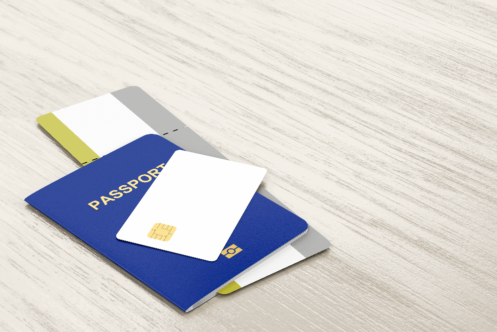 Passport, credit card and boarding pass